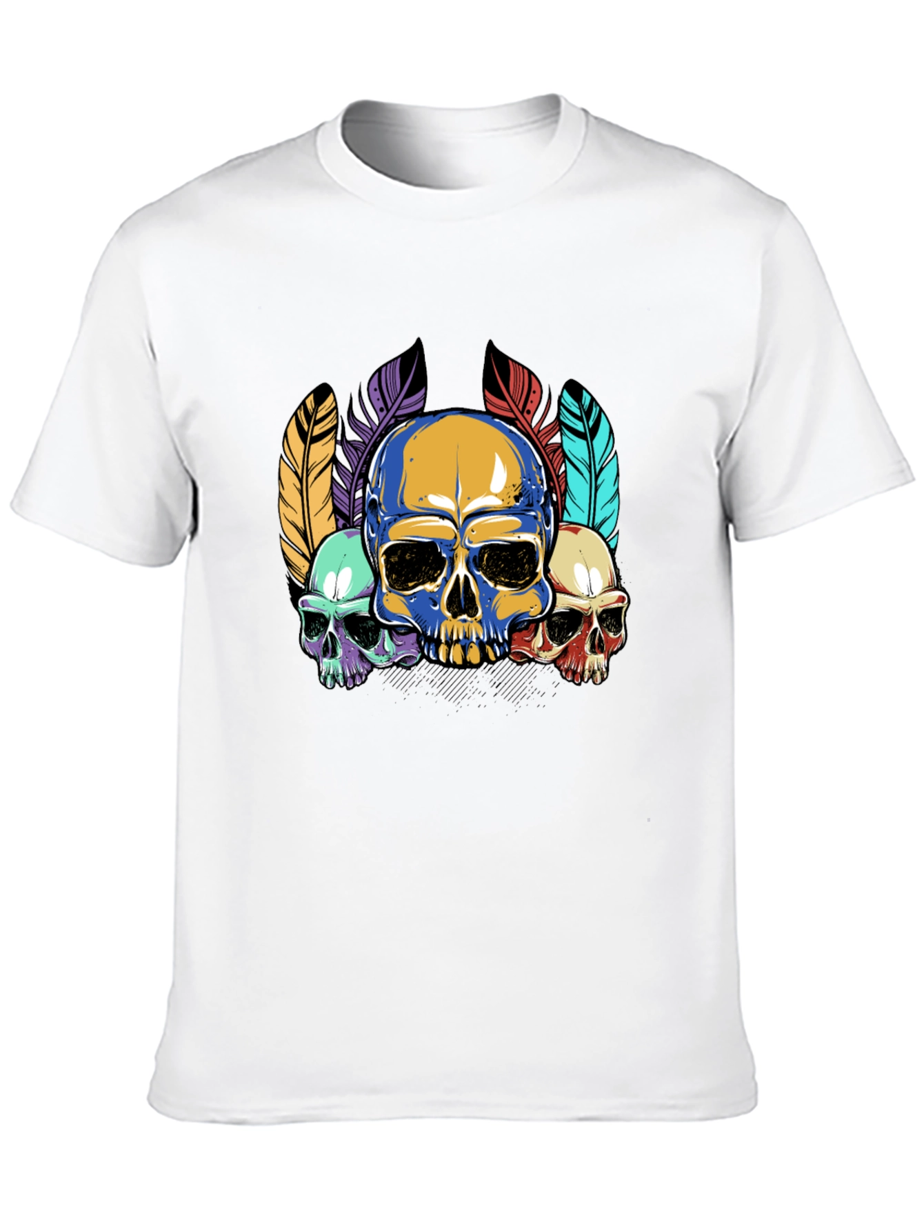 Skull Feather Graphic Print Mens Black T-Shirt