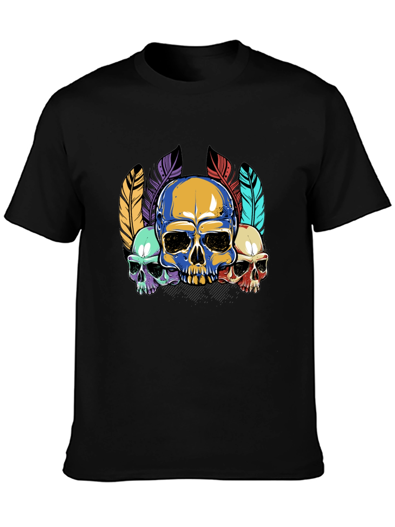 Skull Feather Graphic Print Mens Black T-Shirt