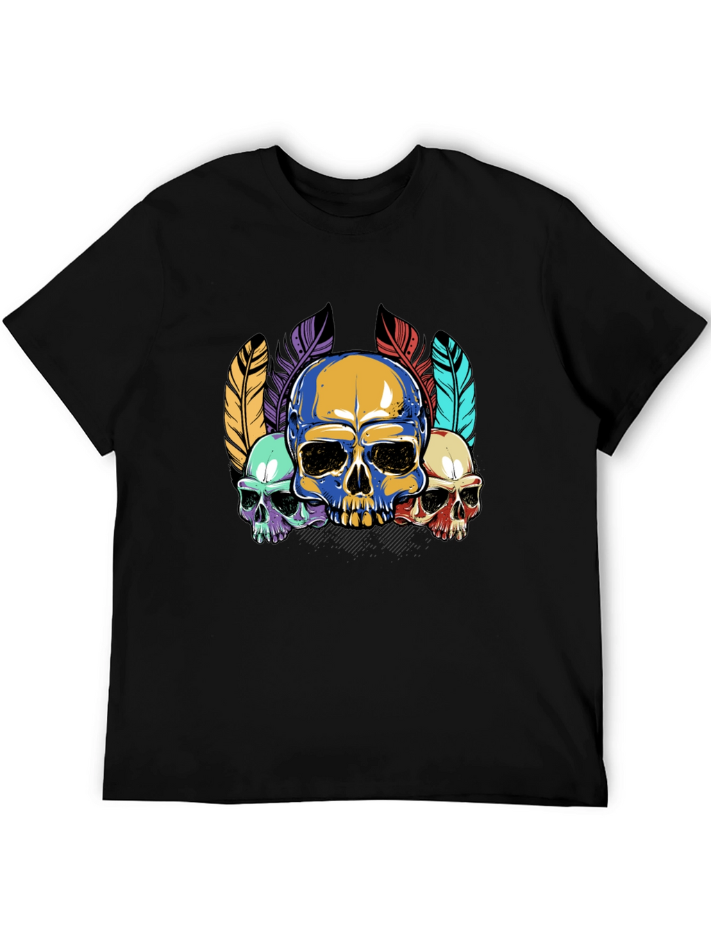 Skull Feather Graphic Print Mens Black T-Shirt
