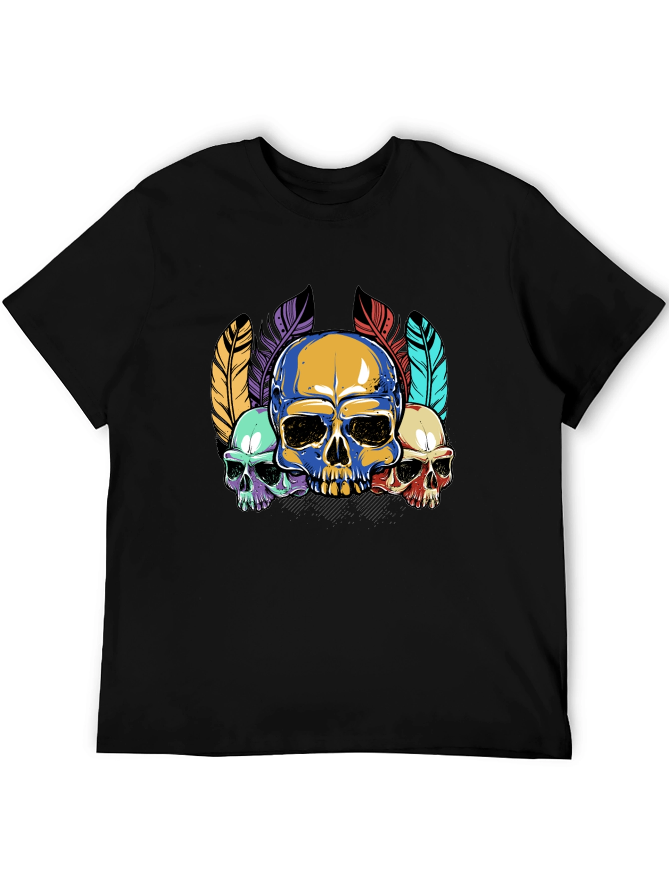 Skull Feather Graphic Print Mens Black T-Shirt