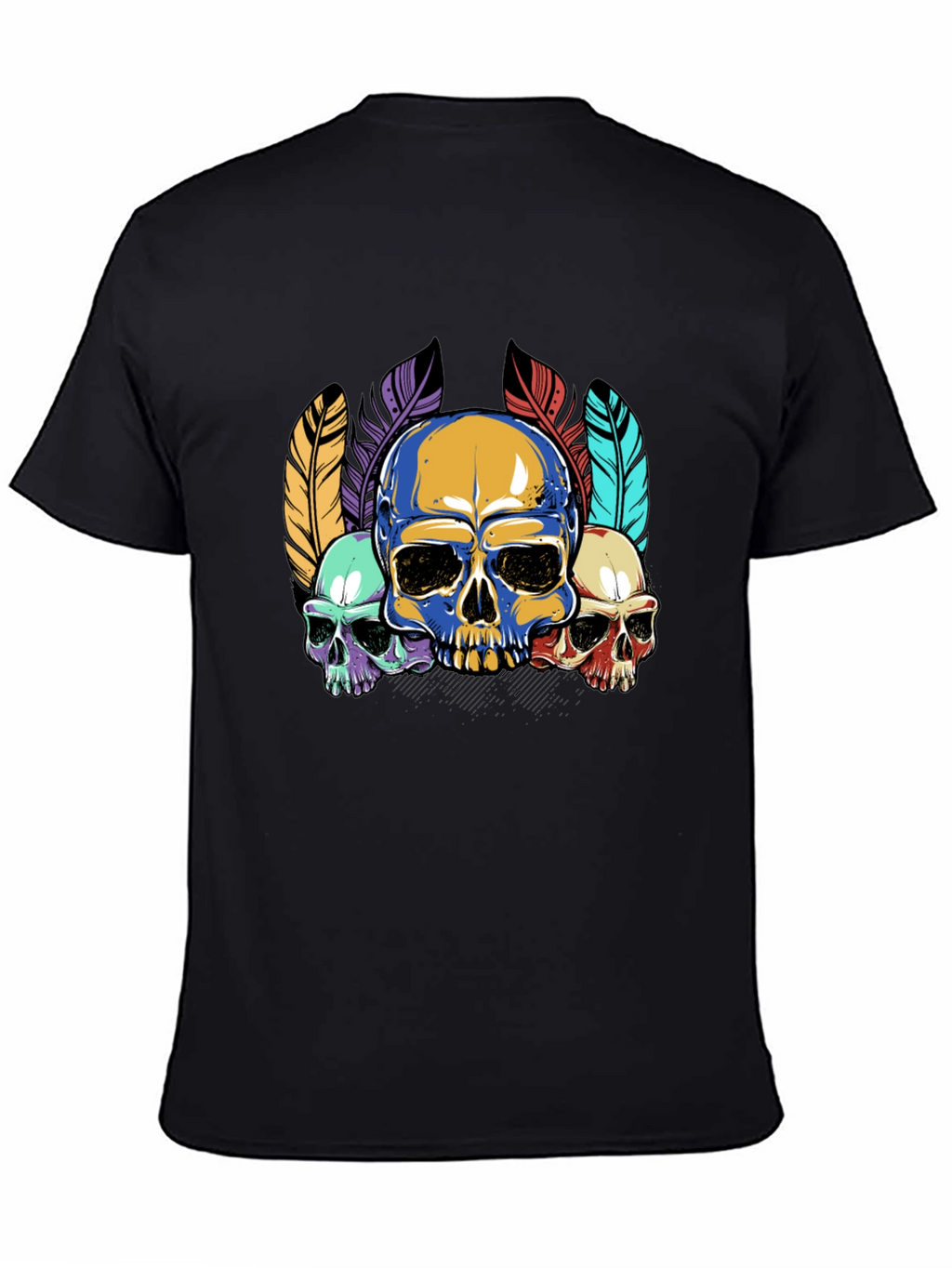 Skull Feather Graphic Print Mens Black T-Shirt
