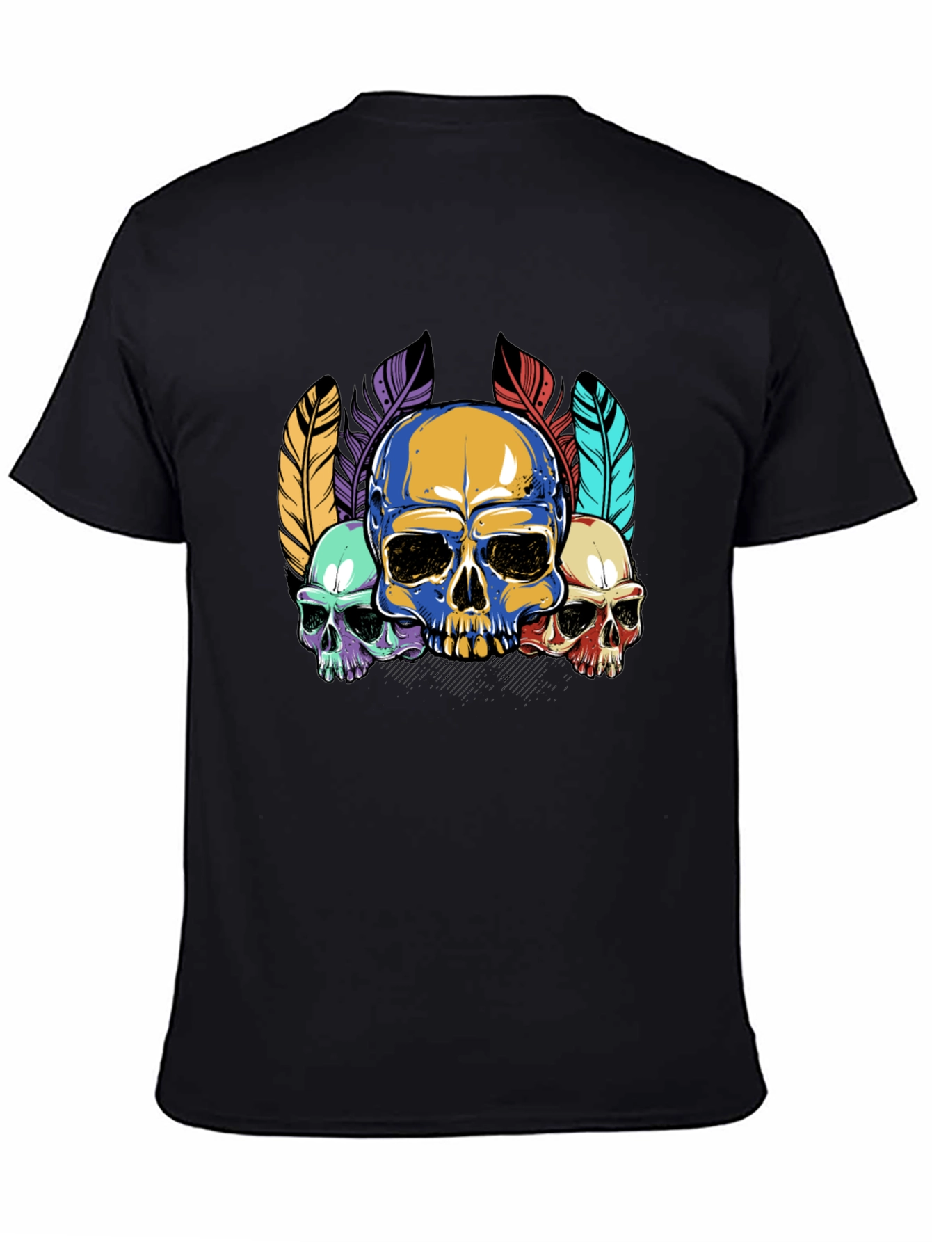 Skull Feather Graphic Print Mens Black T-Shirt