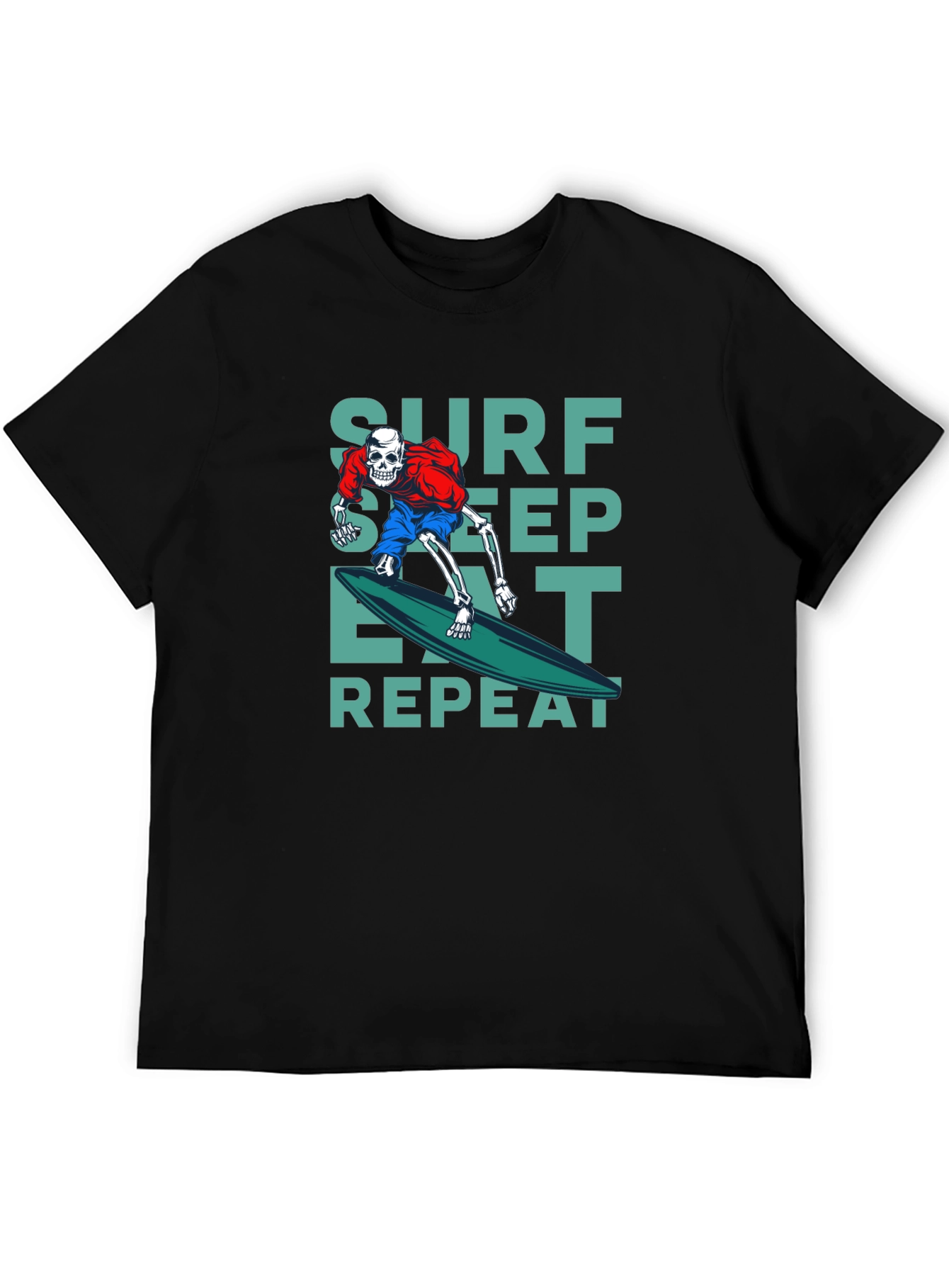 Surf Sleep Eat Repeat Black Graphic T-Shirt