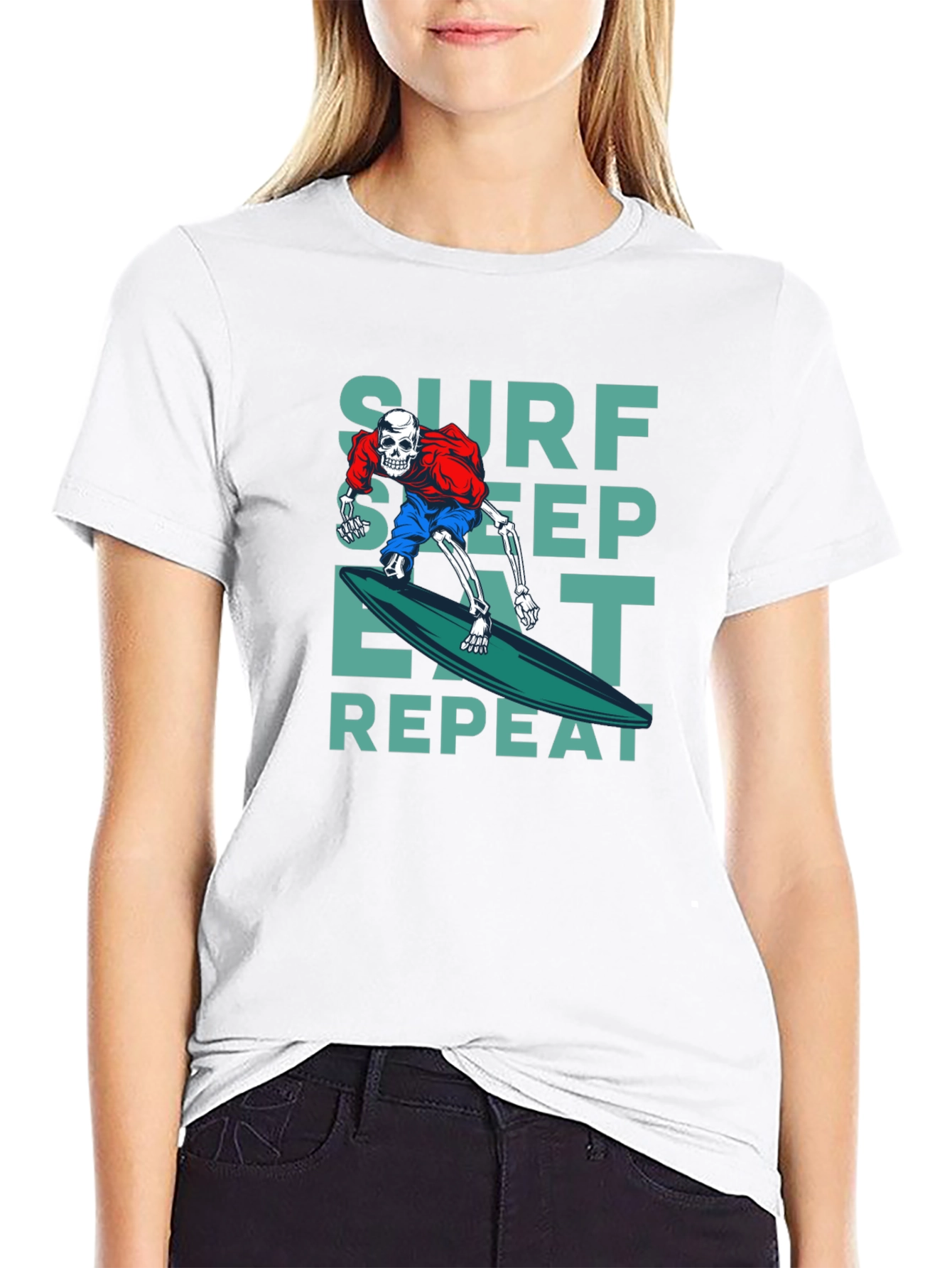 Surf Sleep Eat Repeat Black Graphic T-Shirt