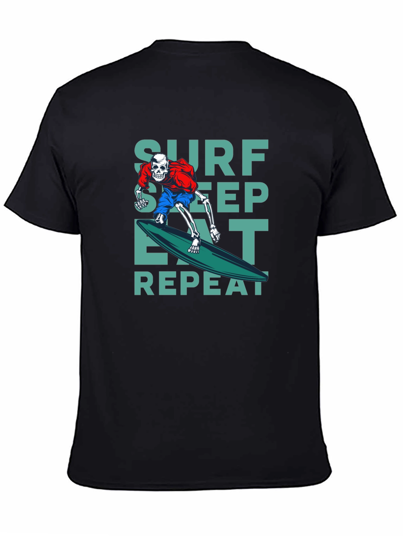 Surf Sleep Eat Repeat Black Graphic T-Shirt