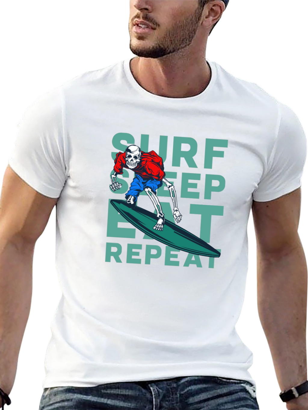 Surf Sleep Eat Repeat Black Graphic T-Shirt