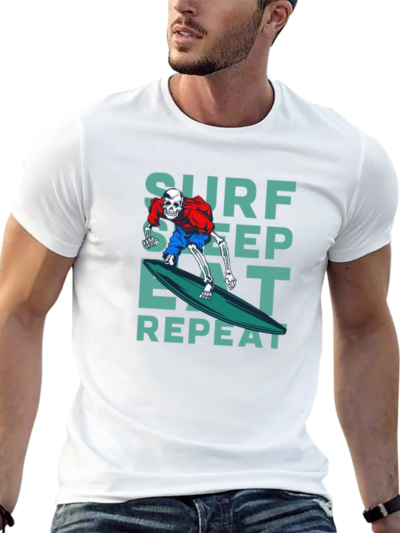 Surf Sleep Eat Repeat Black Graphic T-Shirt