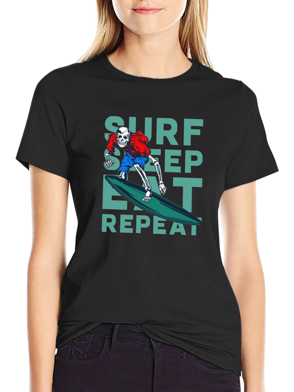 Surf Sleep Eat Repeat Black Graphic T-Shirt