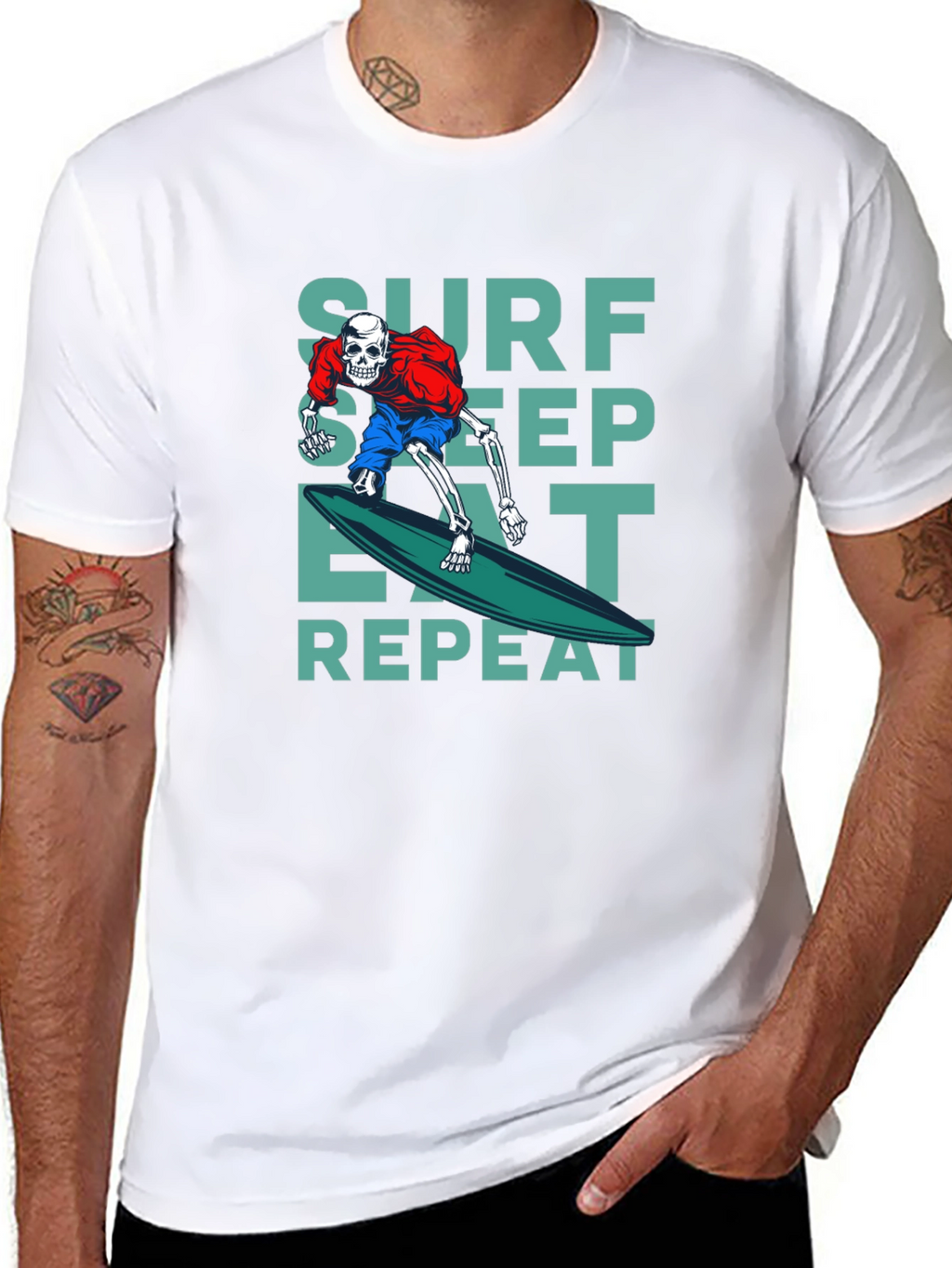 Surf Sleep Eat Repeat Black Graphic T-Shirt