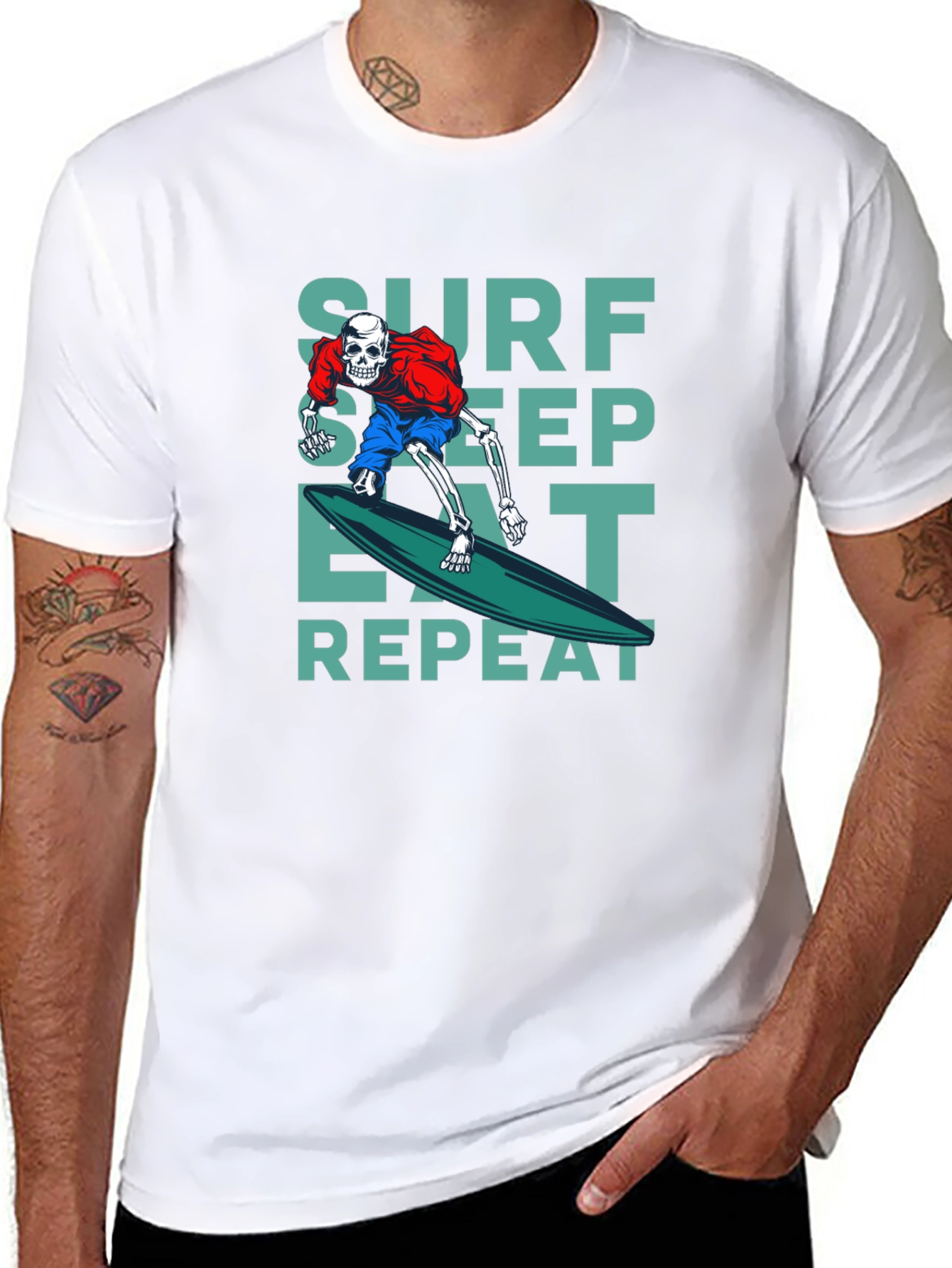 Surf Sleep Eat Repeat Black Graphic T-Shirt