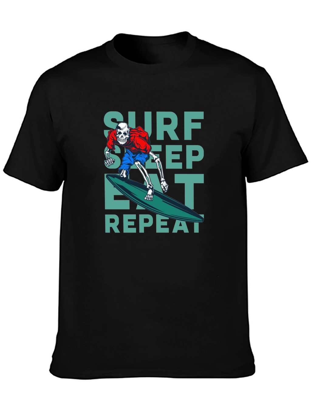 Surf Sleep Eat Repeat Black Graphic T-Shirt