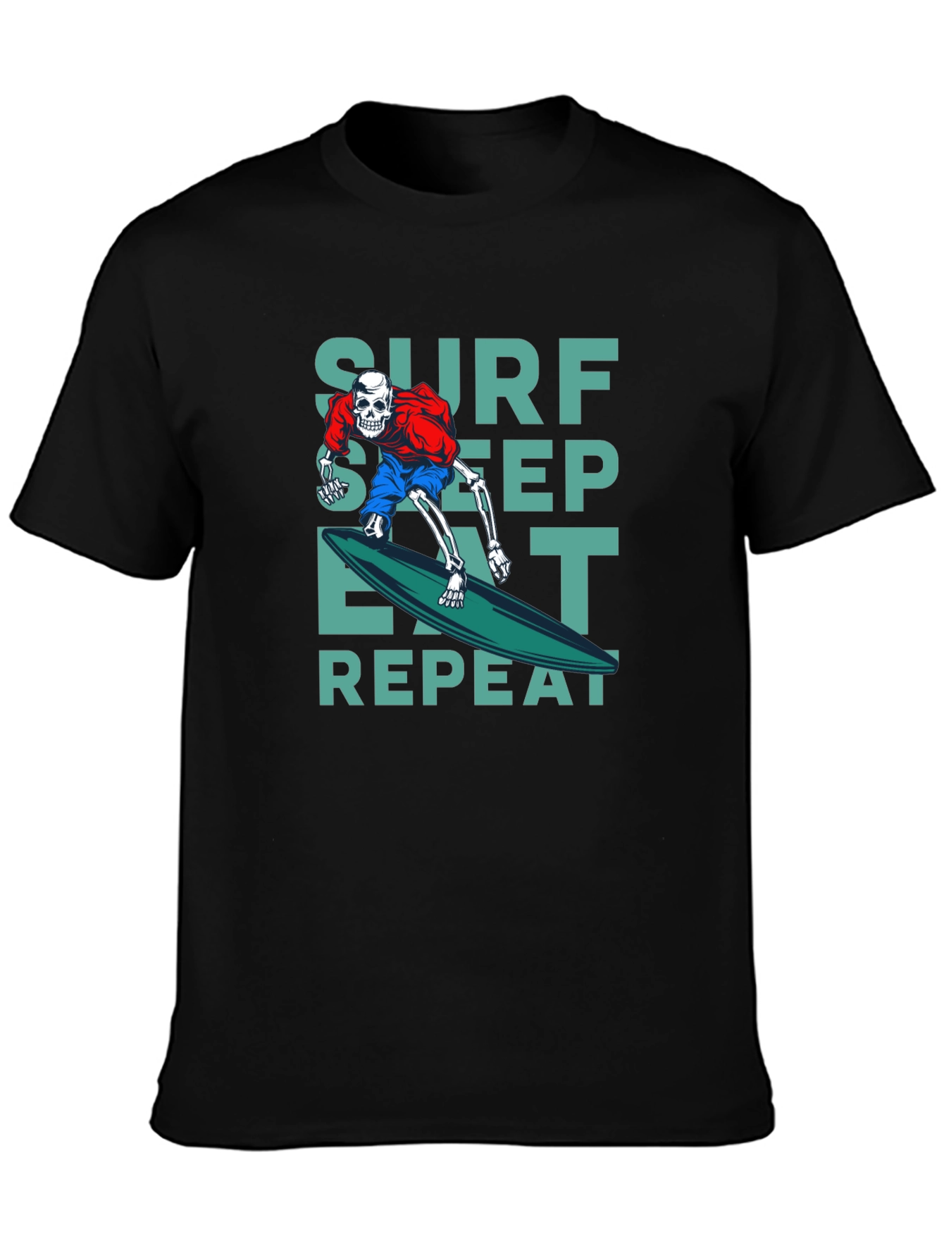 Surf Sleep Eat Repeat Black Graphic T-Shirt
