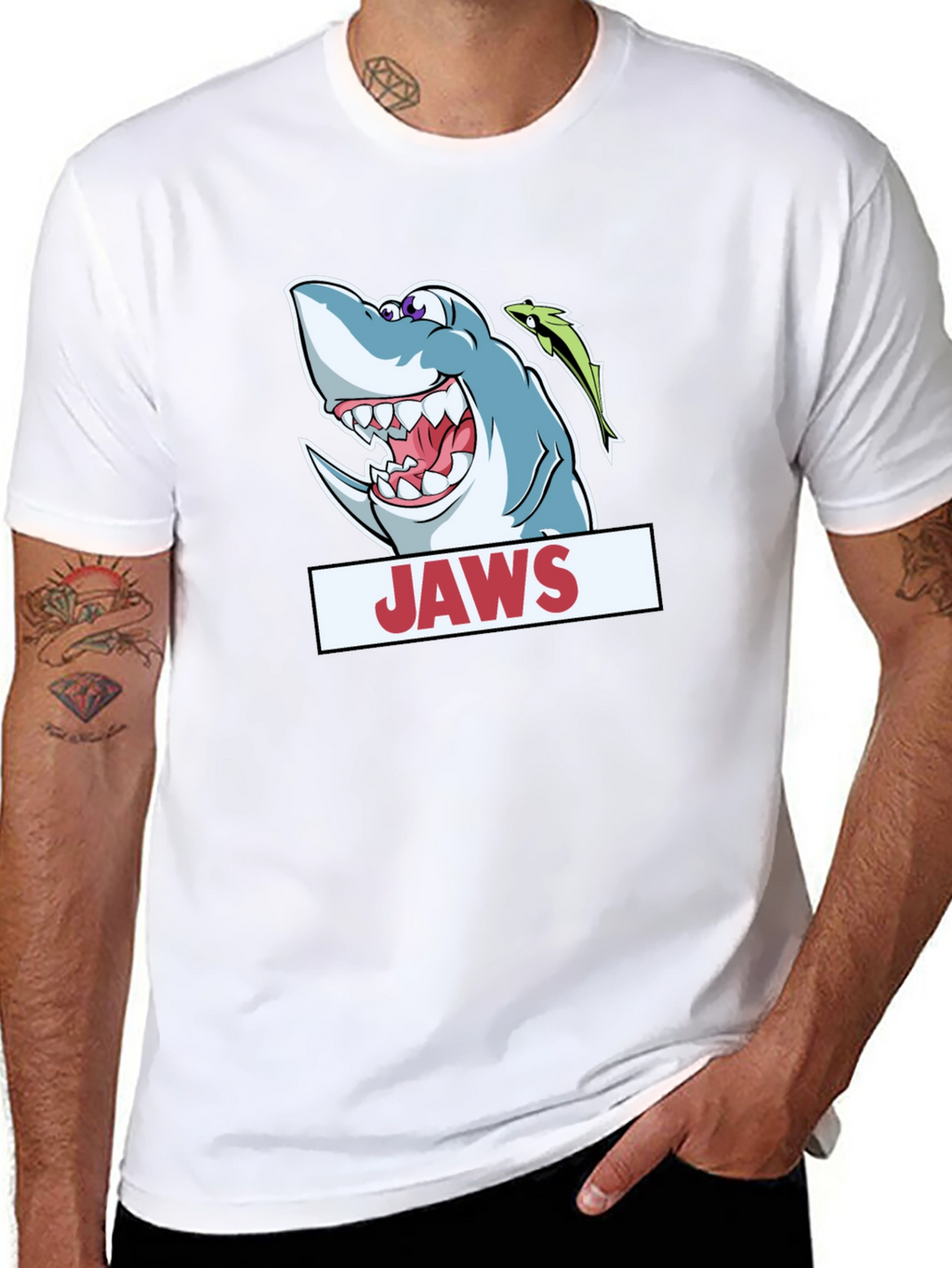 Jaws Cartoon Shark Black T-Shirt