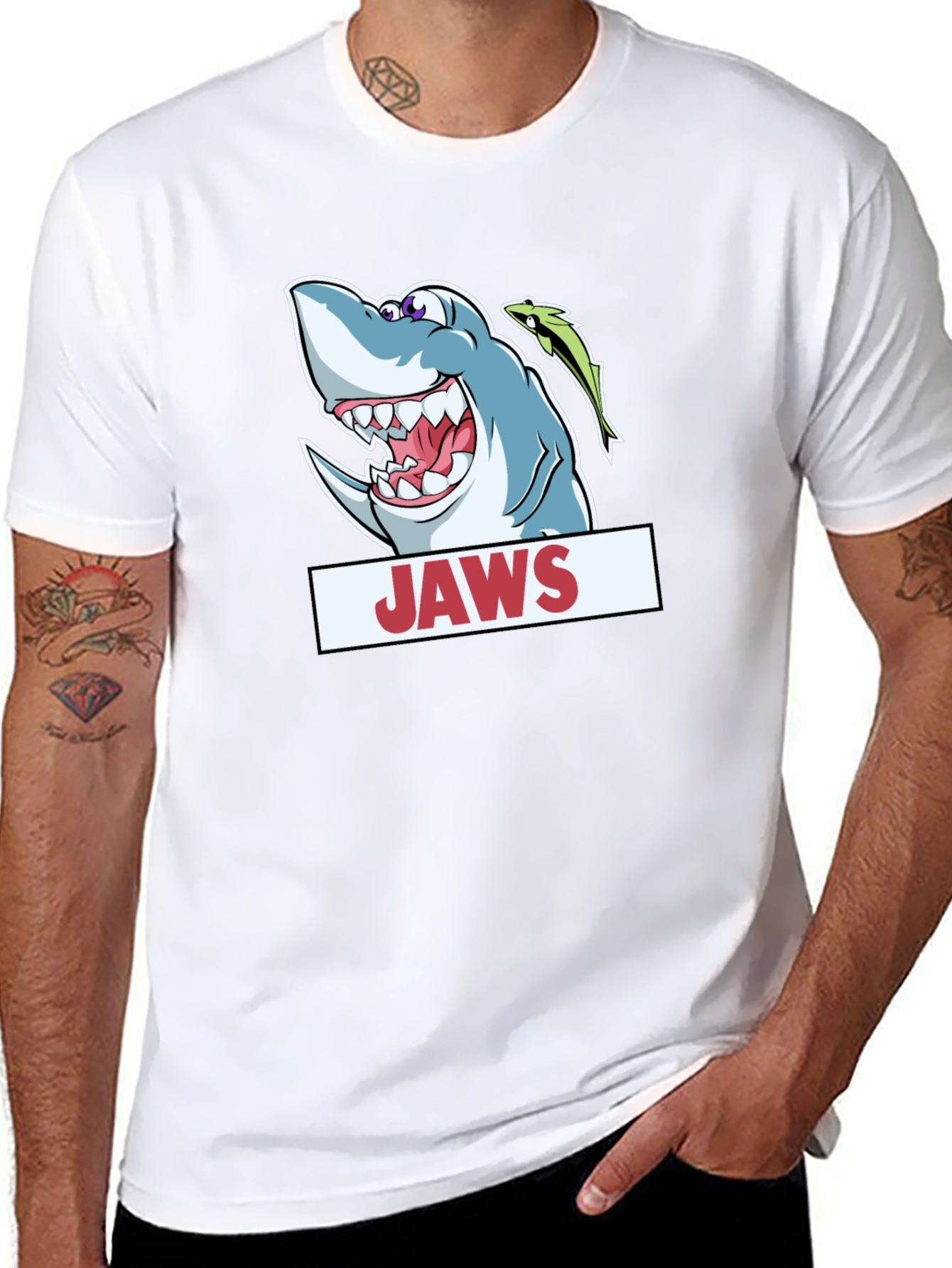 Jaws Cartoon Shark Black T-Shirt