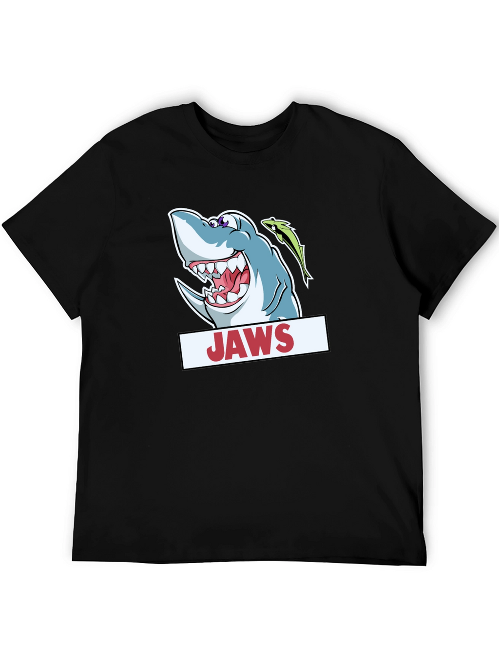 Jaws Cartoon Shark Black T-Shirt