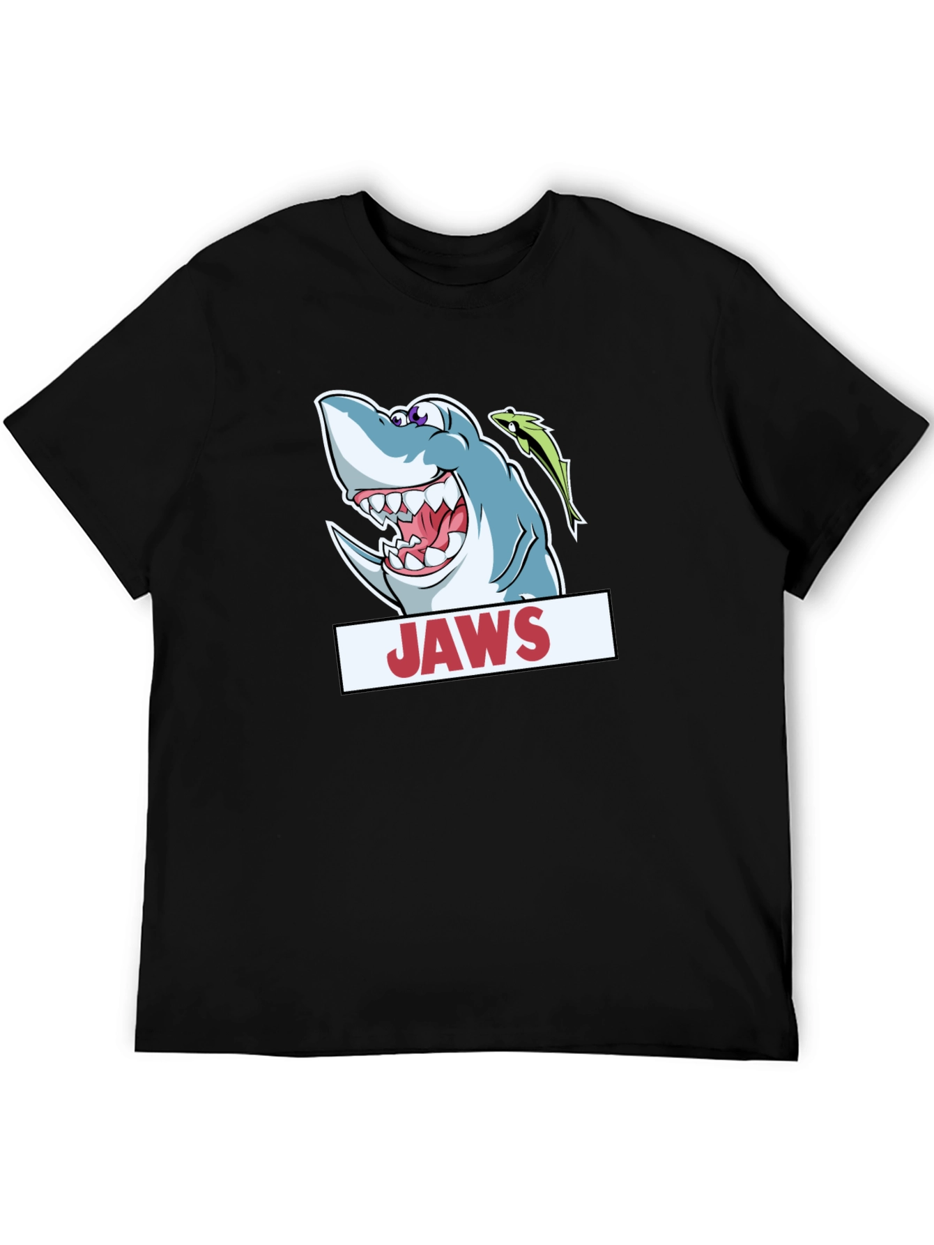 Jaws Cartoon Shark Black T-Shirt