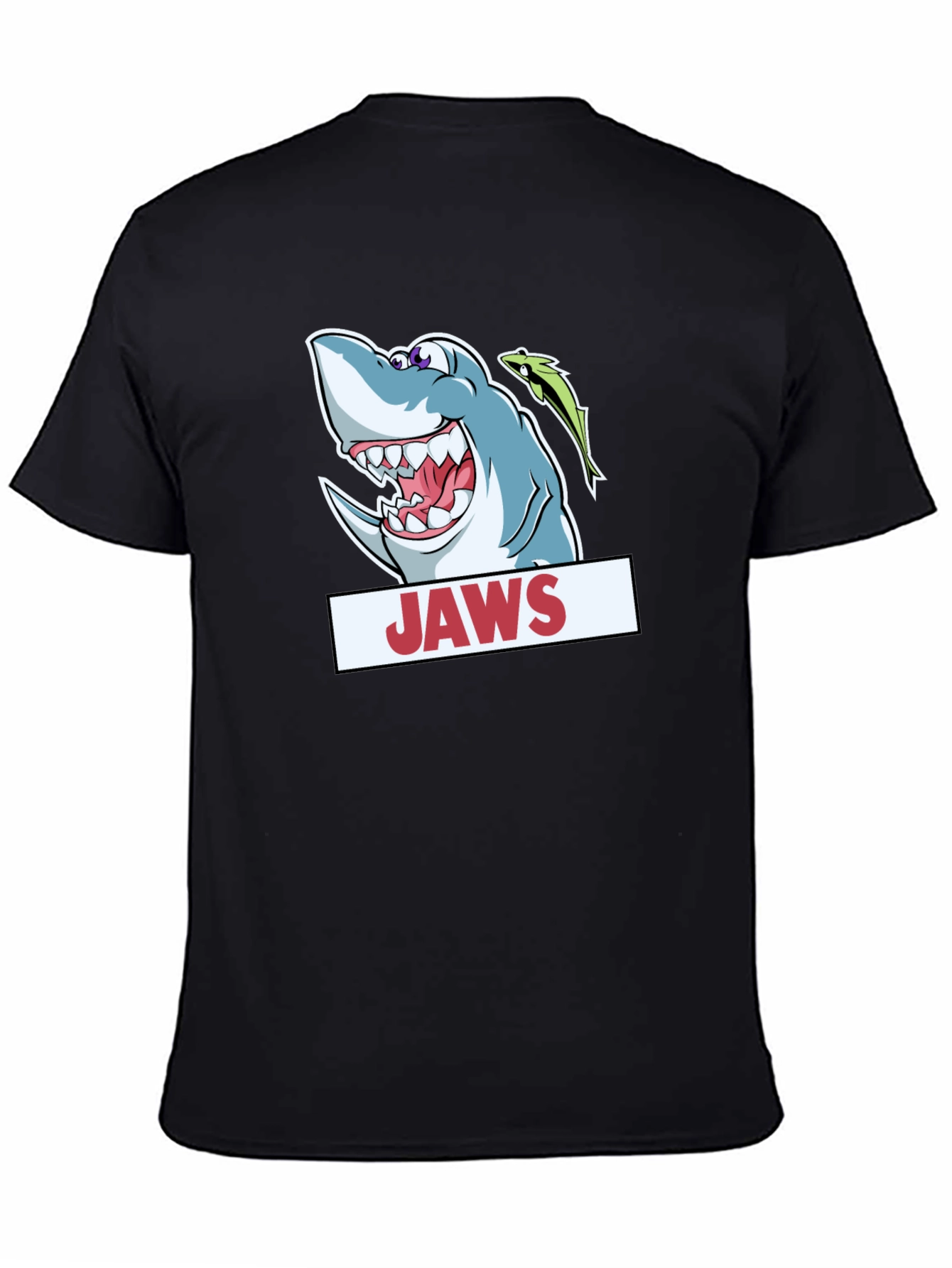 Jaws Cartoon Shark Black T-Shirt