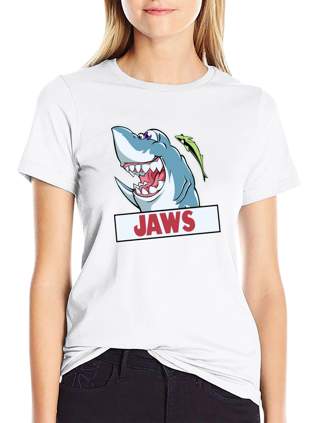 Jaws Cartoon Shark Black T-Shirt
