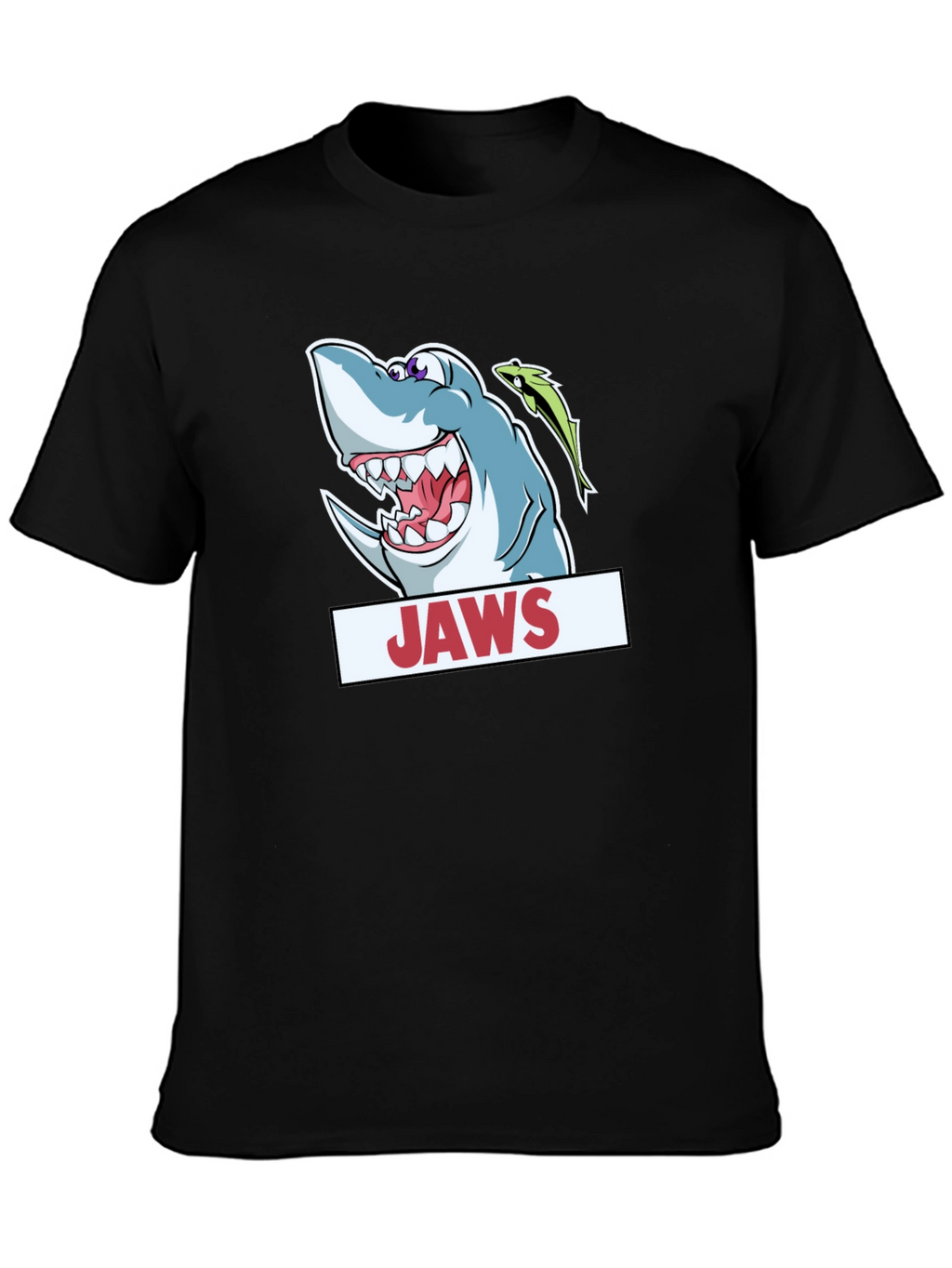 Jaws Cartoon Shark Black T-Shirt