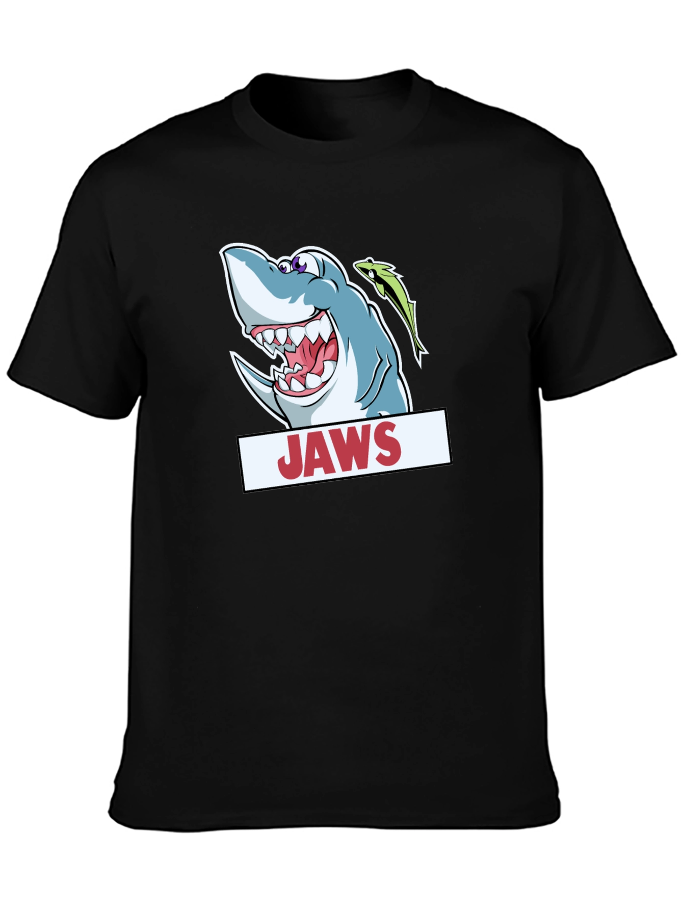 Jaws Cartoon Shark Black T-Shirt