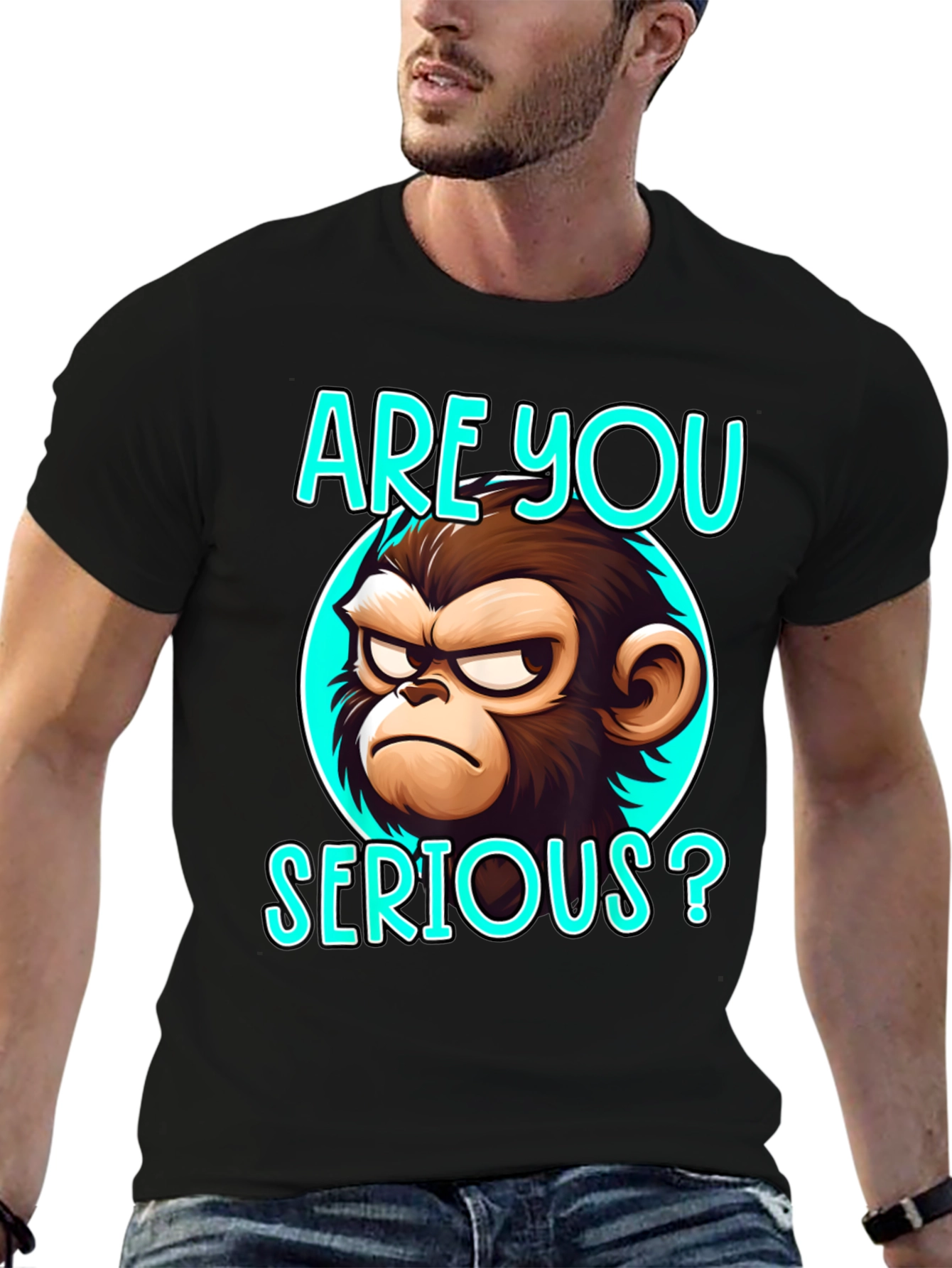 Funny Monkey Graphic T-Shirt - Are You Serious?