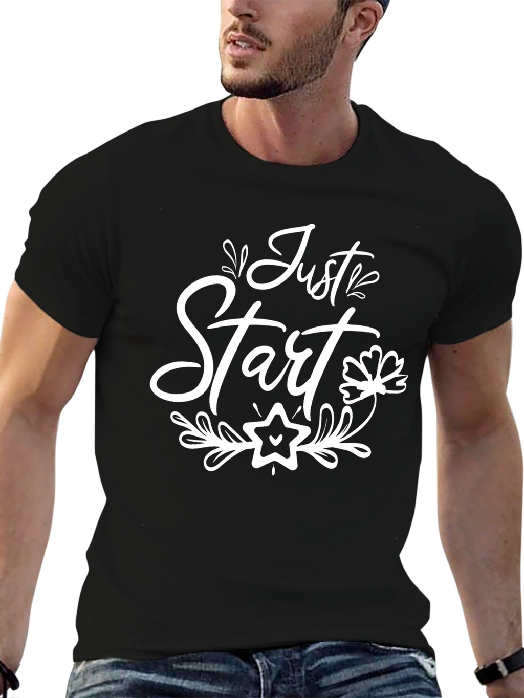 Just Start Graphic Tee - Motivational Black T-Shirt