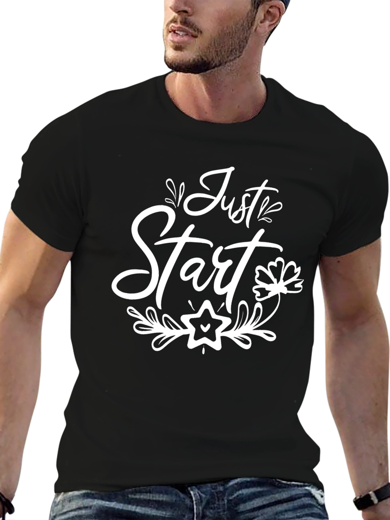 Just Start Graphic Tee - Motivational Black T-Shirt