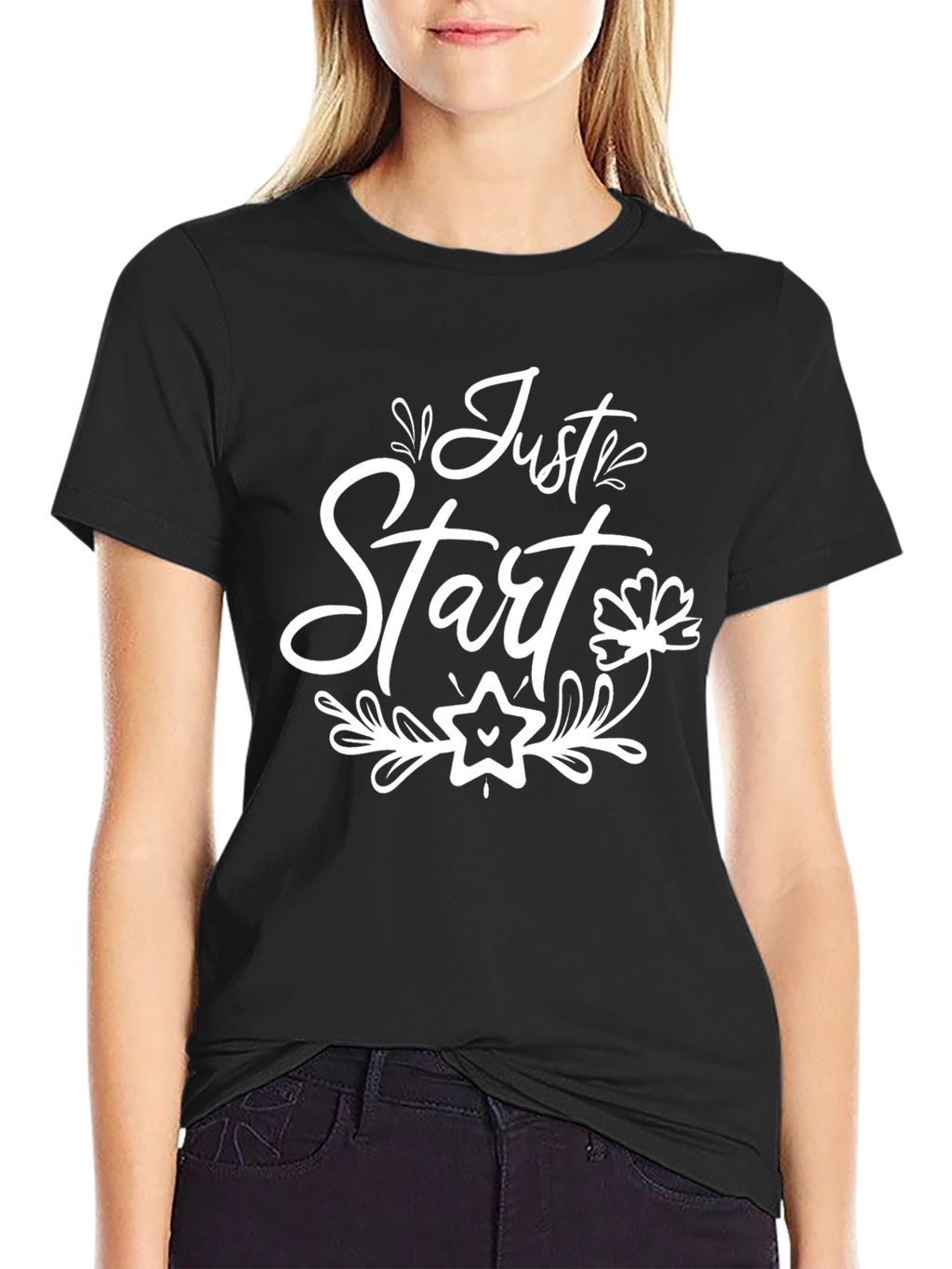 Just Start Graphic Tee - Motivational Black T-Shirt