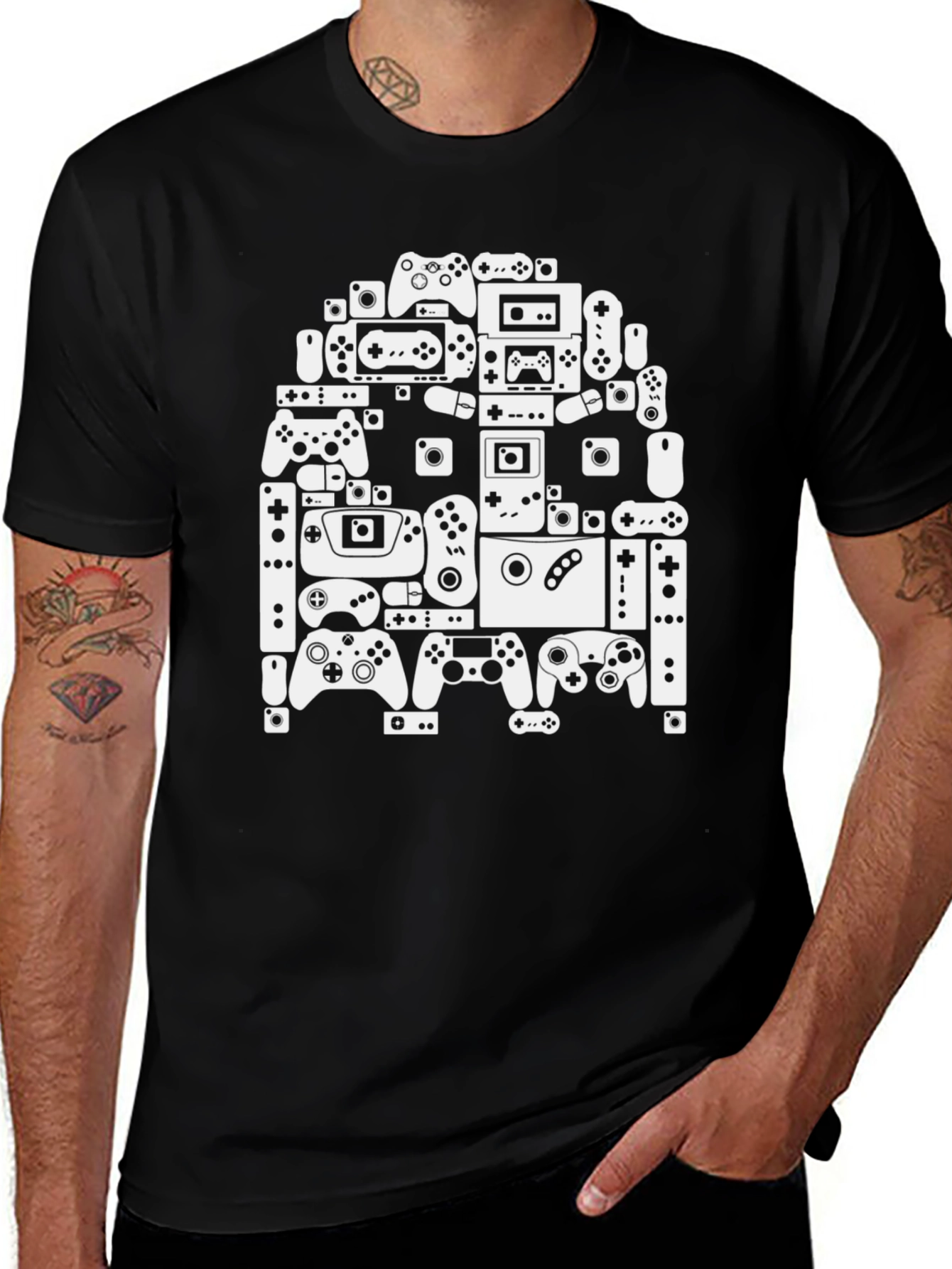 Video Game Controller Collage Black T-Shirt