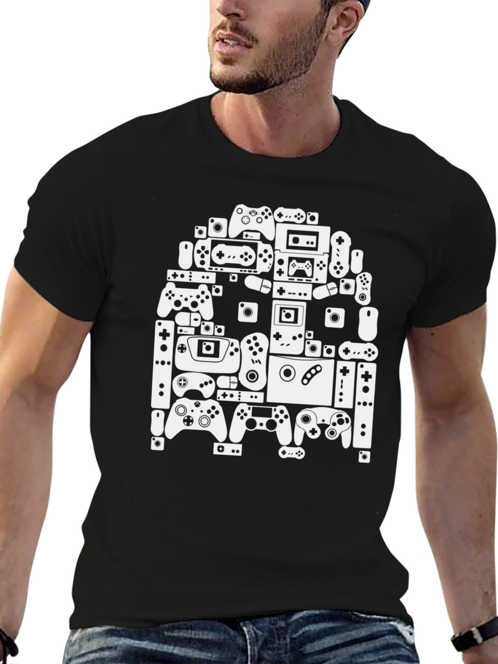 Video Game Controller Collage Black T-Shirt