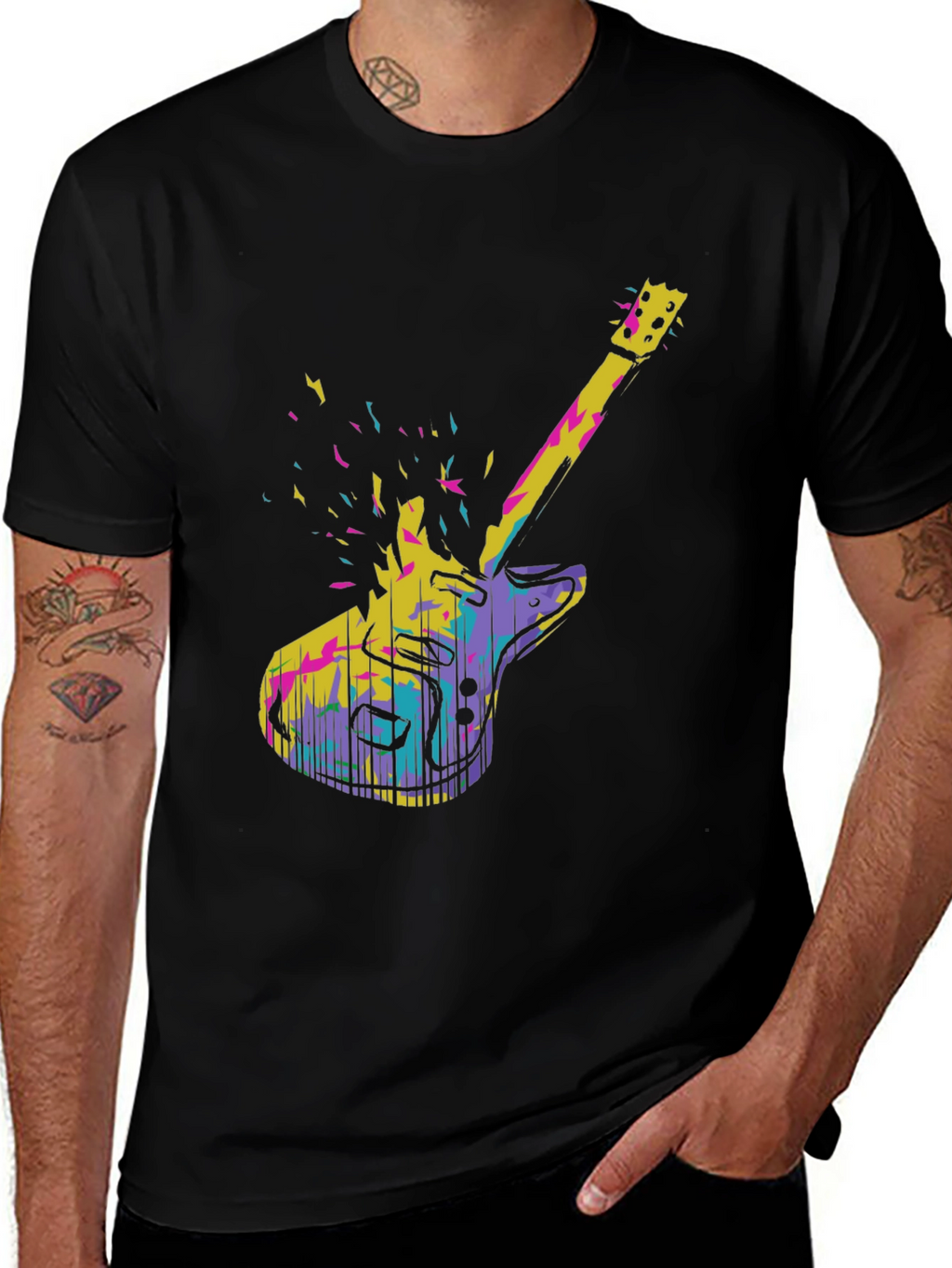Abstract Electric Guitar Graphic Tee - Black