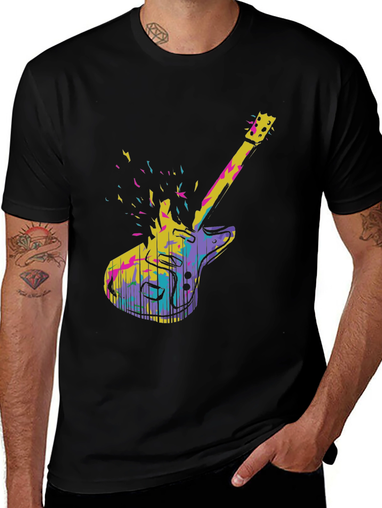 Abstract Electric Guitar Graphic Tee - Black