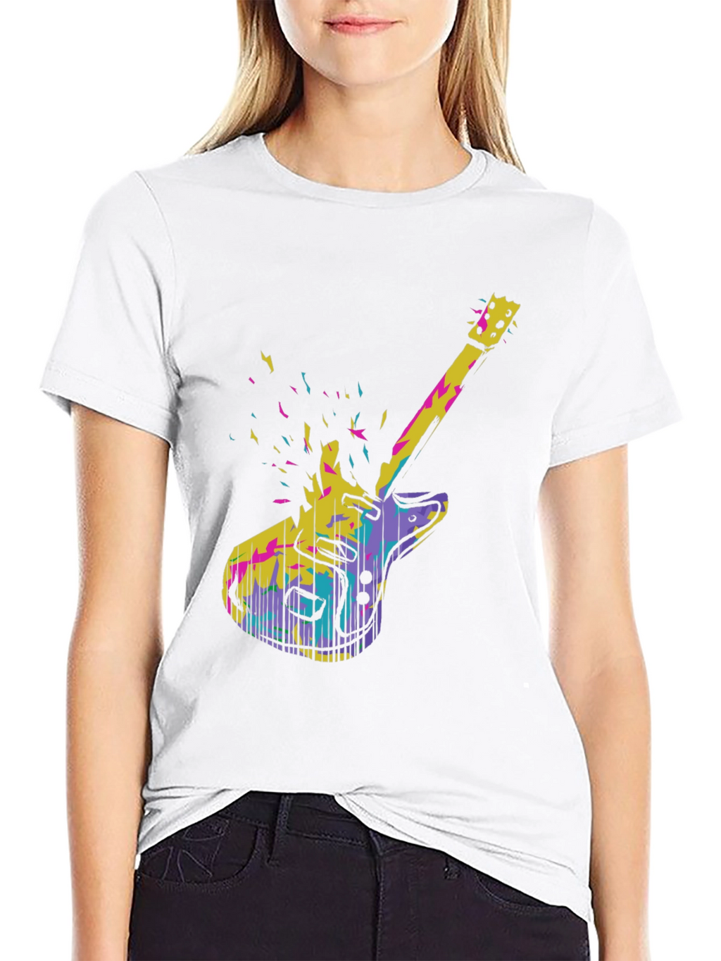 Abstract Electric Guitar Graphic Tee - Black