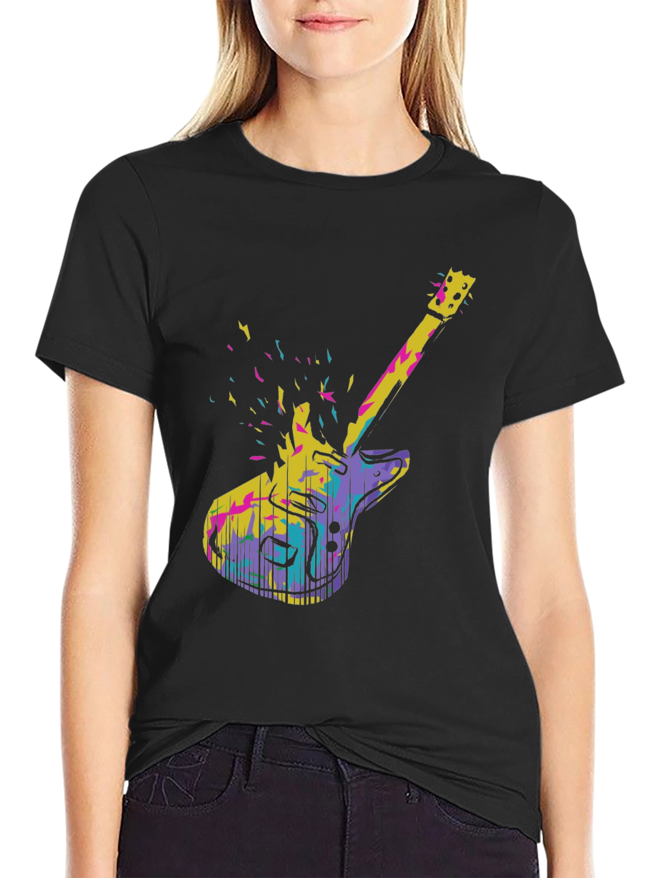Abstract Electric Guitar Graphic Tee - Black