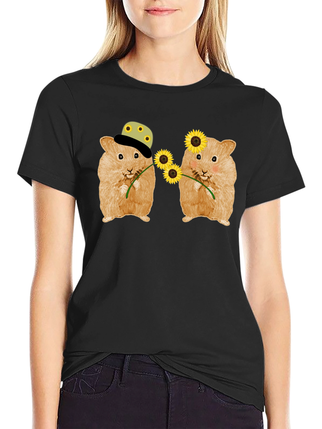 Hamster Sunflower Graphic T-Shirt - Cute Animal Tee