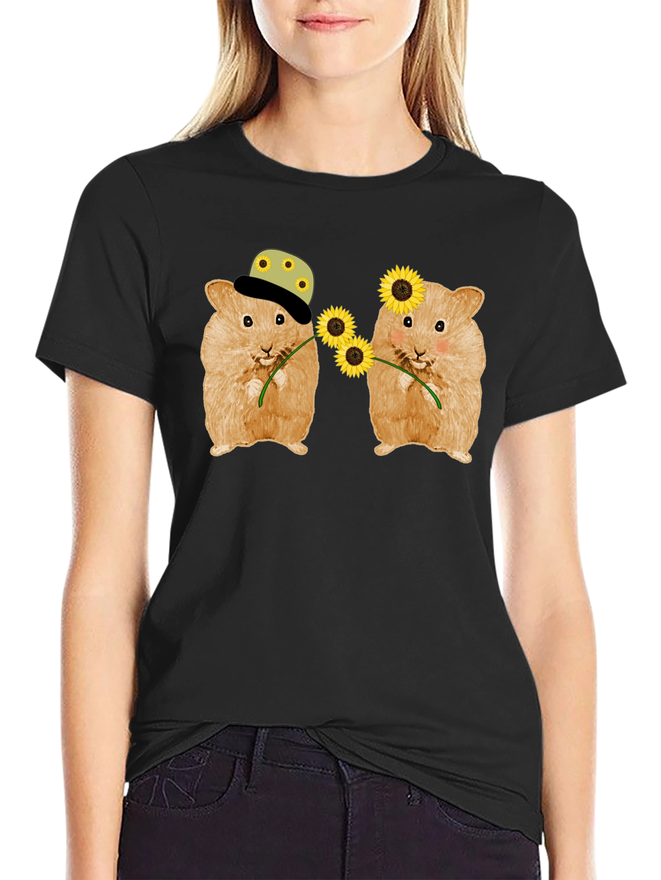 Hamster Sunflower Graphic T-Shirt - Cute Animal Tee