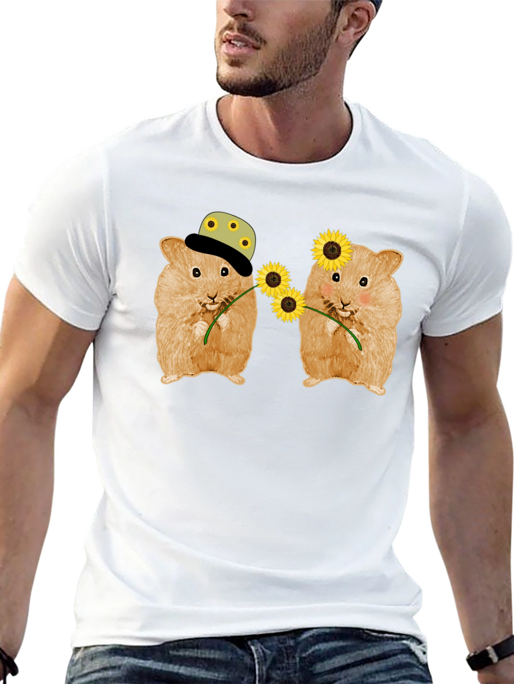 Hamster Sunflower Graphic T-Shirt - Cute Animal Tee