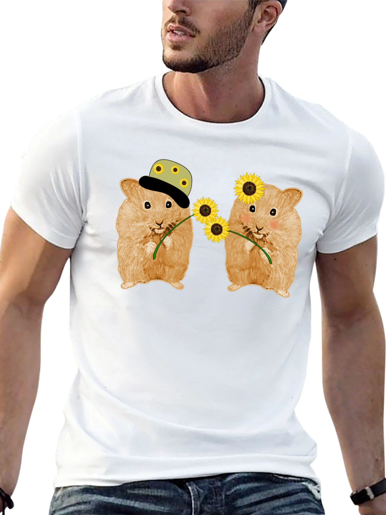 Hamster Sunflower Graphic T-Shirt - Cute Animal Tee