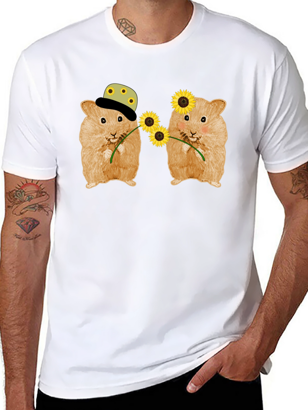 Hamster Sunflower Graphic T-Shirt - Cute Animal Tee