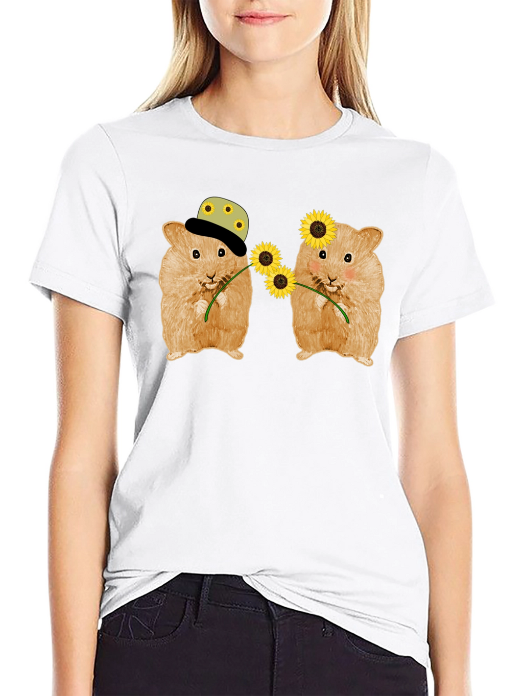Hamster Sunflower Graphic T-Shirt - Cute Animal Tee