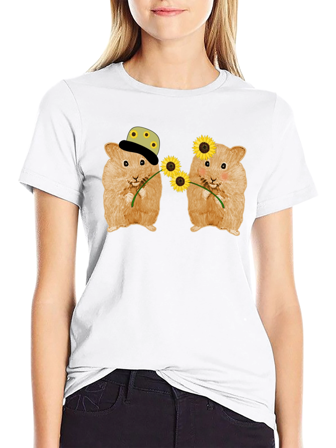 Hamster Sunflower Graphic T-Shirt - Cute Animal Tee