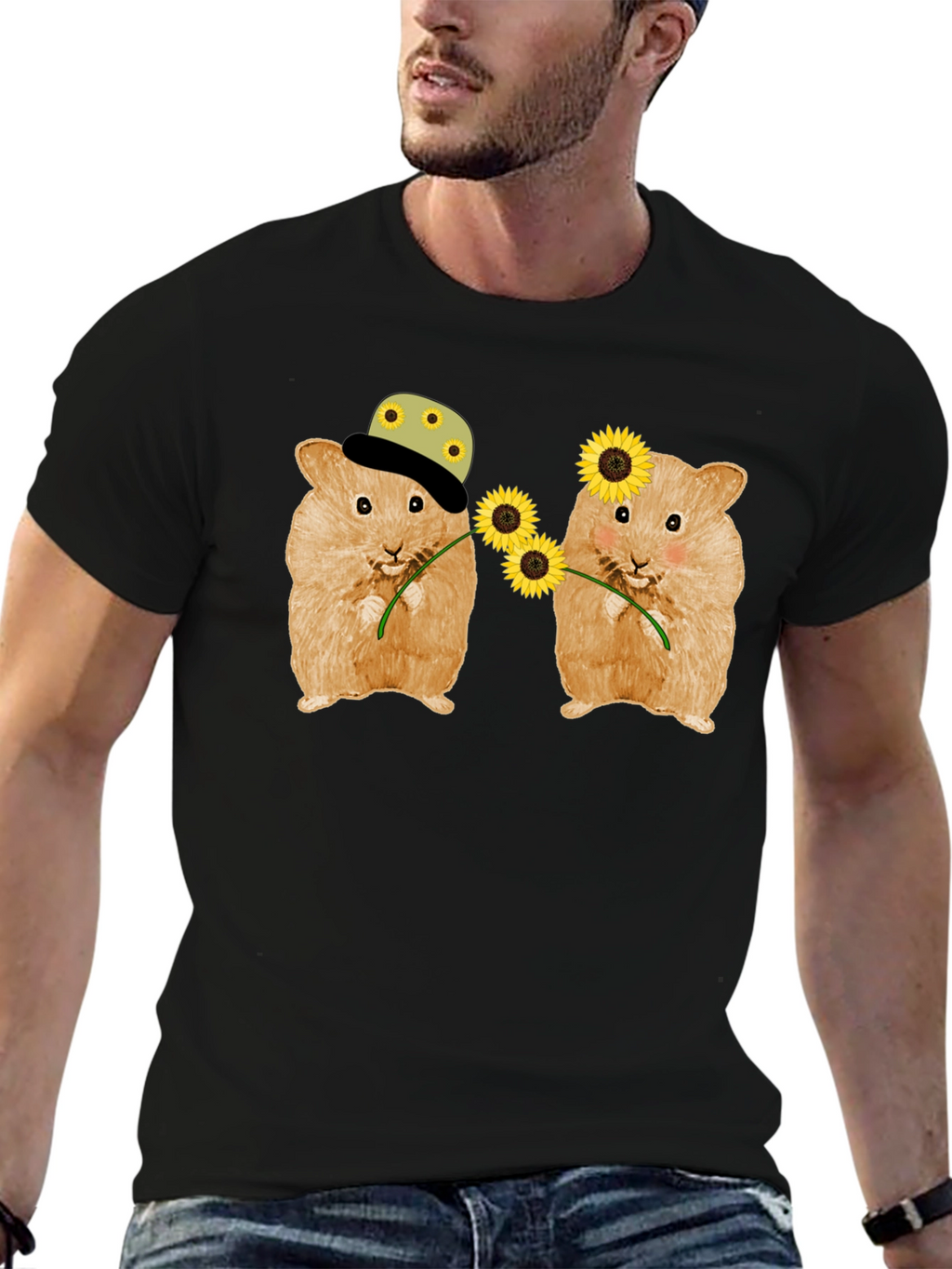 Hamster Sunflower Graphic T-Shirt - Cute Animal Tee
