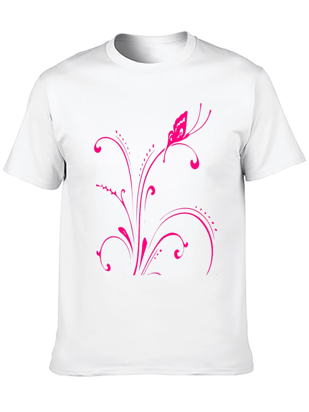 Pink Butterfly Floral Black T-Shirt