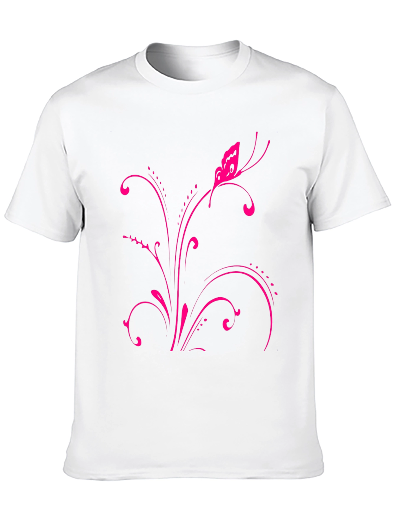 Pink Butterfly Floral Black T-Shirt