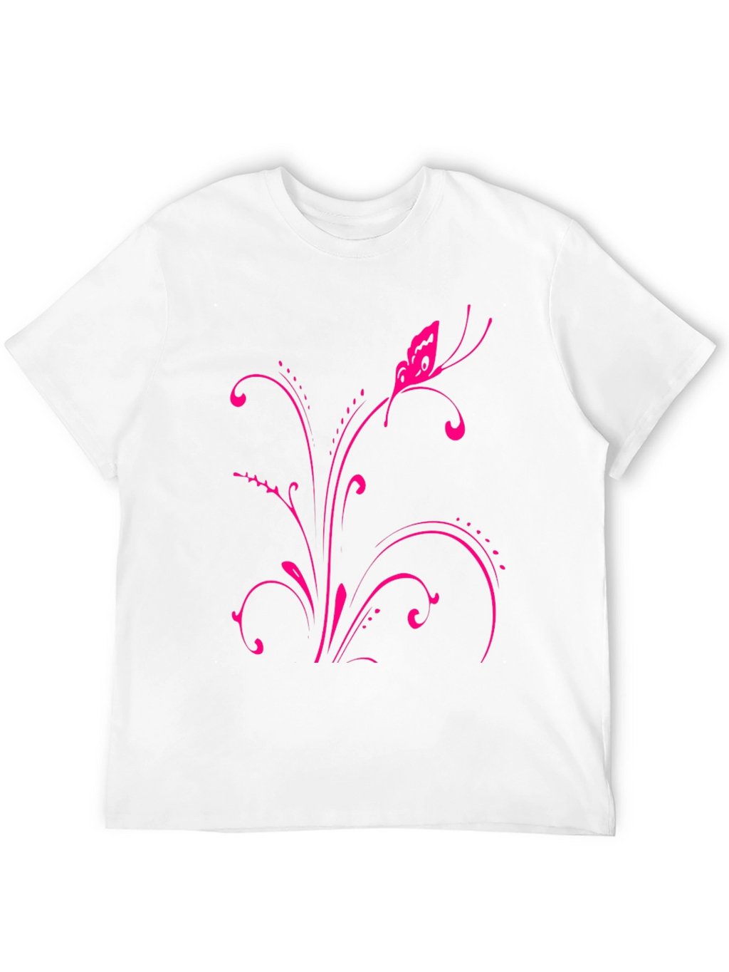 Pink Butterfly Floral Black T-Shirt