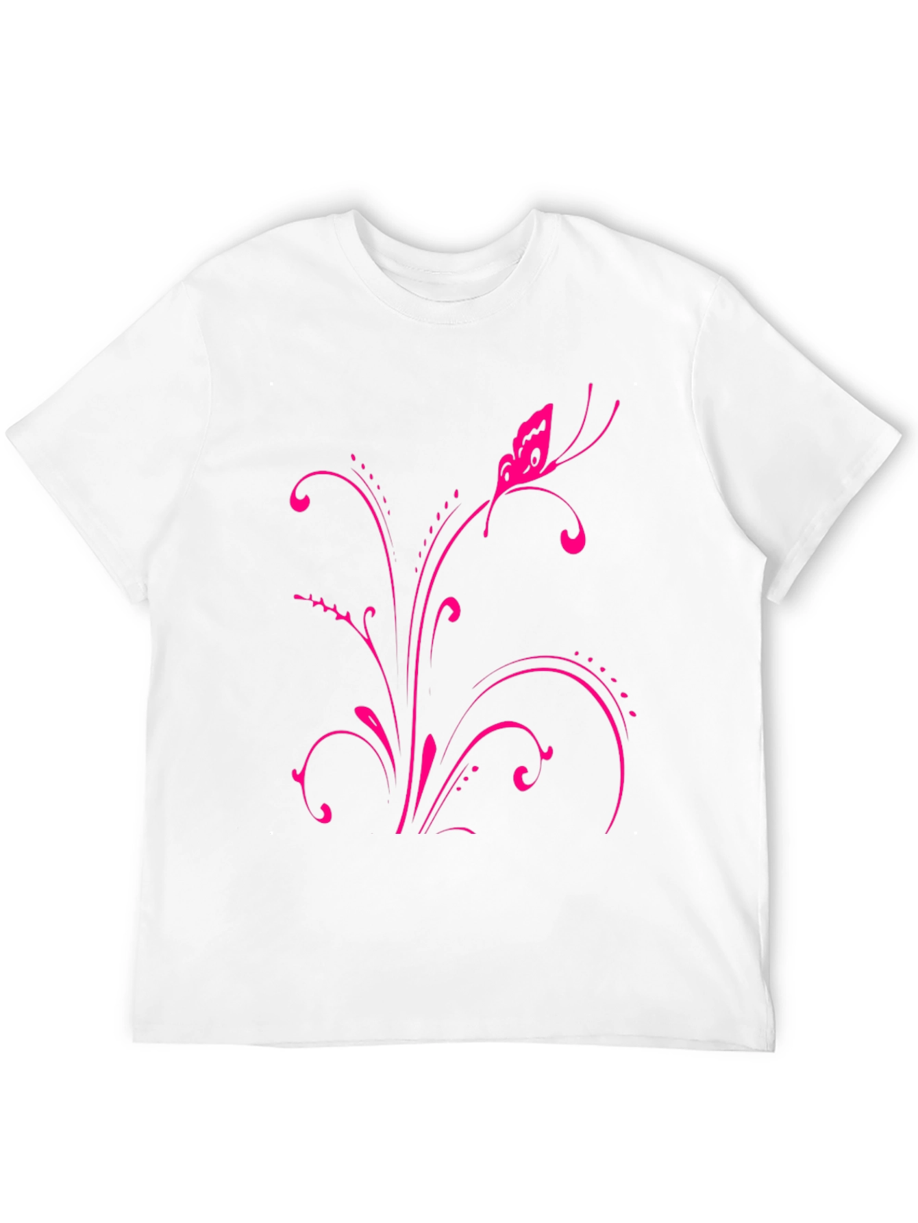 Pink Butterfly Floral Black T-Shirt