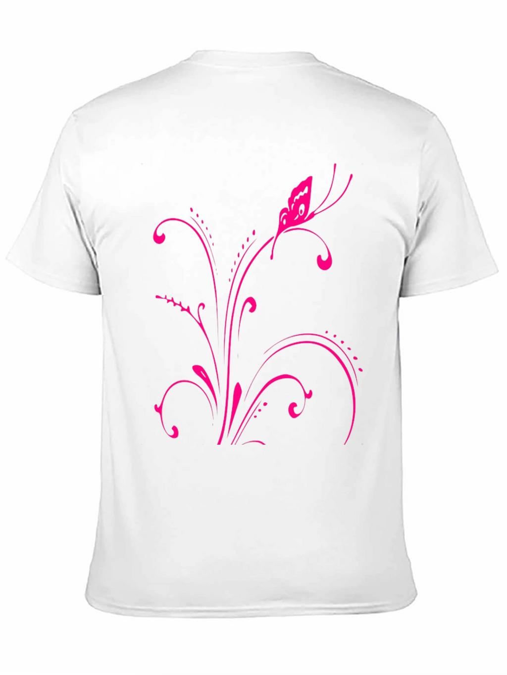 Pink Butterfly Floral Black T-Shirt