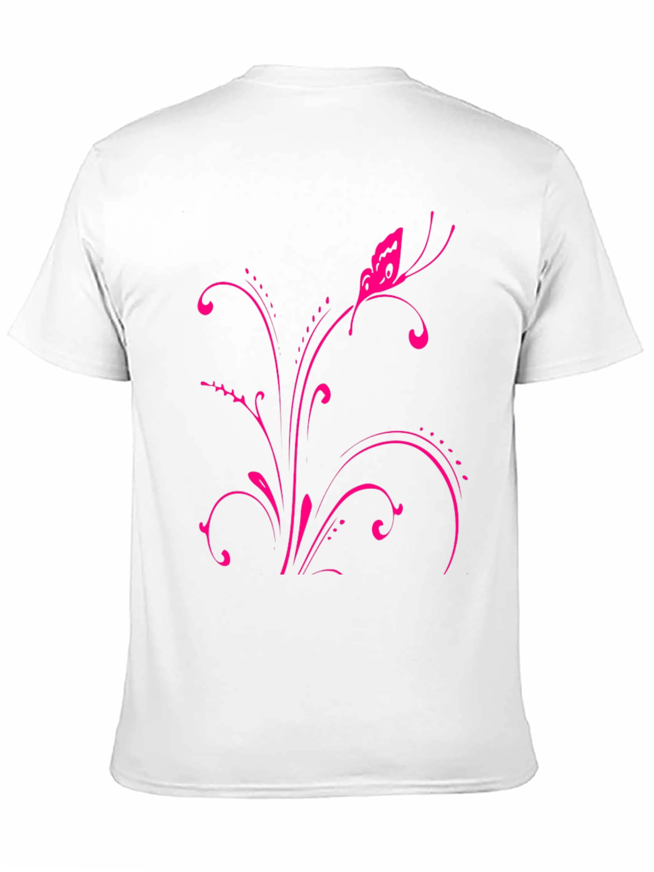 Pink Butterfly Floral Black T-Shirt