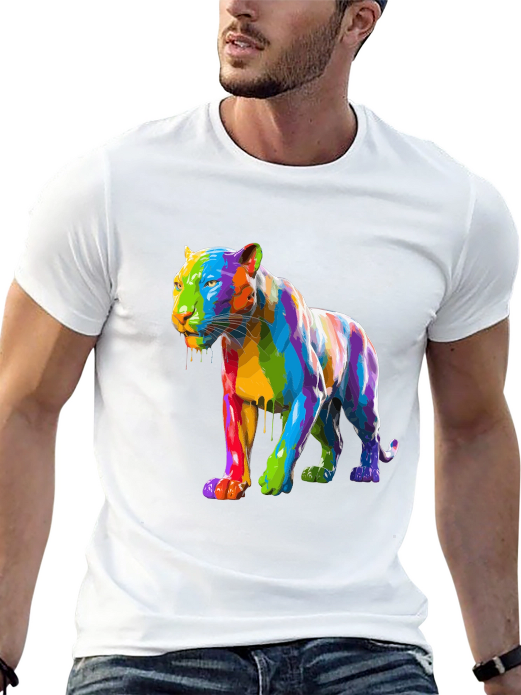 Rainbow Panther Graphic Tee - Mens Black T-Shirt