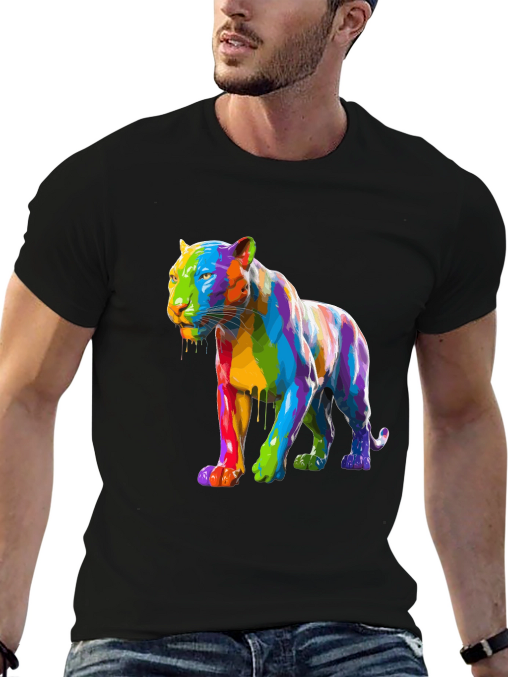 Rainbow Panther Graphic Tee - Mens Black T-Shirt